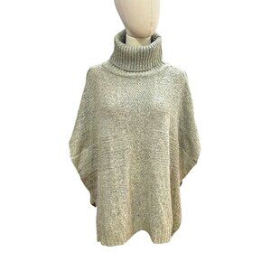 Steve Madden Turtleneck Poncho Sweater Marled Oatmeal OSFM One Size Open Sleeve